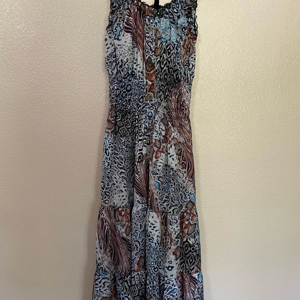 Lapis Blue and Brown Patterned Maxi Dress